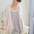 RingBear - Set: Floral-Print Chiffon Dress + Cardigan