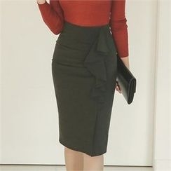 ode' - Ruffle-Trim Pencil Skirt ode' - Ruffle-Trim Pencil Skirt