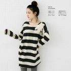 lovemark - Knit Flower Applique Striped Sweater Dress