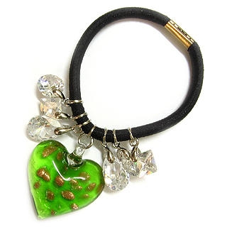 Antique Glass Heart Ponytail Holder (Green) Antique Glass Heart Ponytail Holder (Green)