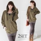 Soneed - Set: Dolman-Sleeve Hoodie + Skirt Overlay Leggings