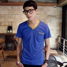 MITOSHOP - Contrast Trim V-Neck T-Shirt