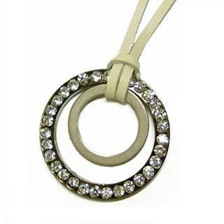 Shiny Silver Double Circle Leather Necklace