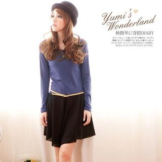 Mesh-Hem Long-Sleeve Cotton Dress
