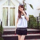 CatWorld - Set: Dotted Bow-Accent Chiffon Top + Camisole