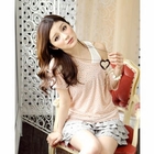Tokyo Fashion - Set: Lace Panel Bow-Print Top + Heart Necklace