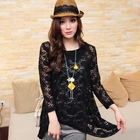 OrangeBear - 3/4-Sleeve Asymmetric-Hem Lace Top