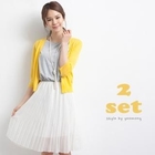 yeomong - Set: 3/4-Sleeve Cardigan + Mock Two-Piece Dress