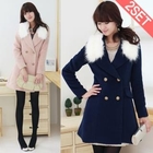Stylementor - Faux-Fur Trim Double-Breasted Coat