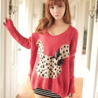 Bow-Accent Rhinestone Knit Top