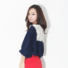 Beccgirl - Laced Neckline Elbow-Sleeve Knit Top
