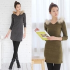 Celli Girl - Faux-Fur Trim Hooded Knit Dress
