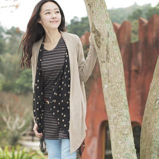 Polka Dot Chiffon-Trim Cardigan