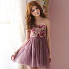 Tokyo Fashion - Strapless Tulle-Panel Floral Dress