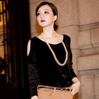 Cutaway Shoulder Velvet Panel Top Cutaway Shoulder Velvet Panel Top