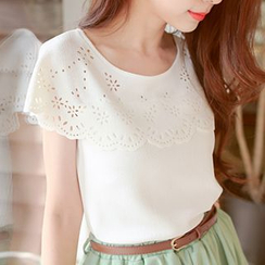 Tokyo Fashion - Laser-cut Cape-Collar Top Tokyo Fashion - Laser-cut Cape-Collar Top