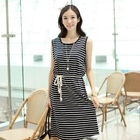 CLICK - Tie-Waist Sleeveless Stripe Dress
