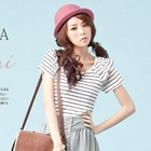 YUMI - Ruffled Striped Cotton Tee