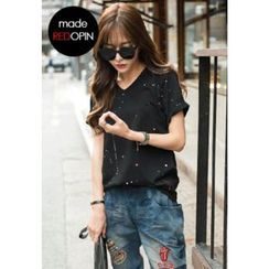 REDOPIN - V-Neck Paint-Splattered Top REDOPIN - V-Neck Paint-Splattered Top