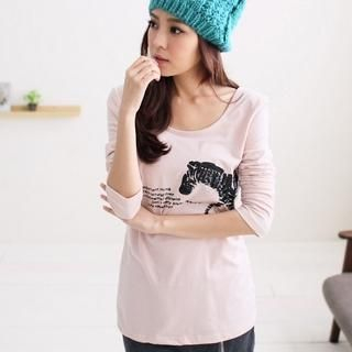 Long-Sleeve Zebra Print T-Shirt