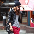 REDOPIN - Faux-Leather Hooded Zip Jacket