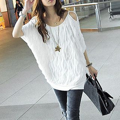 PUFII - Cut-Away Sleeve Crinkled Top PUFII - Cut-Away Sleeve Crinkled Top