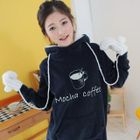 CLICK - Coffee Print Long Hooded Pullover