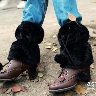 Pompom-Accent Faux-Fur Leg Warmers Pompom-Accent Faux-Fur Leg Warmers