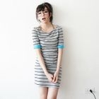 BAIMM - Contrast-Trim Striped T-Shirt Dress