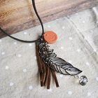 MyLittleThing - Silver Feather Leather Long Necklace