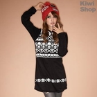 Kiwi Shop - Hooded Print Knit Dress