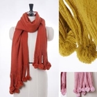 Sunbijou - Pompom-Accent Fringed Knit Scarf