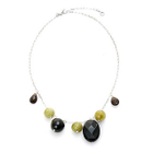 Keleo - Silver onyx, green turqoise, smoky quartz necklace