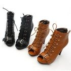 KAWO - Lace-Up Peep-Toe Ankle Boots