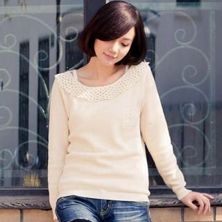 Crochet-Collar Knit Top