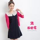 yeomong - Set: Elbow-Sleeve Cardigan + Eyeles Collar Sleeveless Top