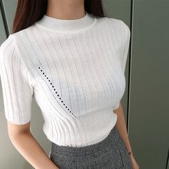 ATTYSTORY - Crew-Neck Short-Sleeve Pointelle-Knit Top ATTYSTORY - Crew-Neck Short-Sleeve Pointelle-Knit Top