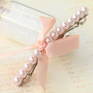 Pink Ribbon with Pearl hairpin
