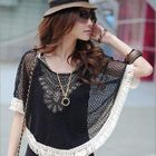 PUFFY - Fringed Sheer Knit Poncho