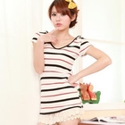 ZOO - Short-Sleeve Striped Hooded Top