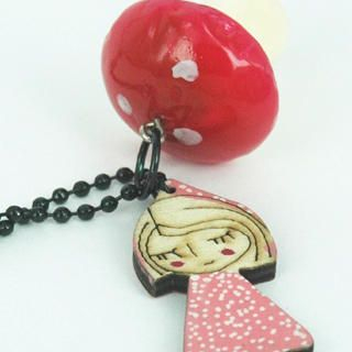 Little Girl & Mushroom Necklace(Red)