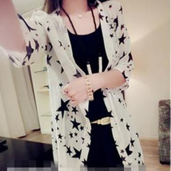 VIZZI - Open-Front Star Print Chiffon Jacket VIZZI - Open-Front Star Print Chiffon Jacket