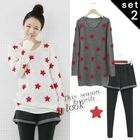 lovemark - Set: Star-Appliqué Knit Tunic + Inset Shorts Leggings