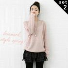 lovemark - Set: Wool Blend Knit Top + Lace Layered A-Line Miniskirt