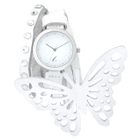 t. watch - White Leather Strap with Butterfly Charm Strap Watch