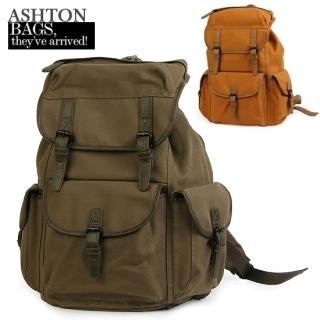 Faux-Leather Trim Canvas Backpack Faux-Leather Trim Canvas Backpack