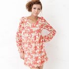 ageha@shibuya - Long-Sleeve Floral Bubble-Hem Dress