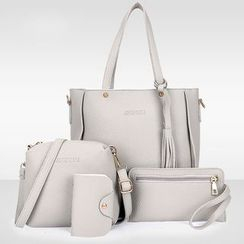 Diamante - Set of 4: Faux Leather Tote + Crossbody Bag + Clutch + Card Holder Diamante - Set of 4: Faux Leather Tote + Crossbody Bag + Clutch + Card Holder
