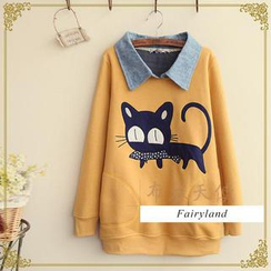 Fairyland - Cat Appliqué Collared Pullover Fairyland - Cat Appliqué Collared Pullover