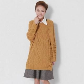 Slit-Hem Cable-Knit Long Sweater Slit-Hem Cable-Knit Long Sweater